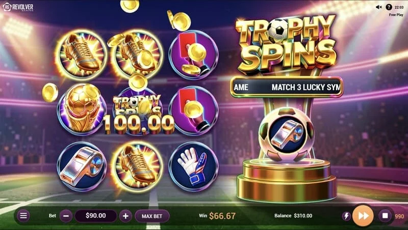 Trophy Spins World Cup 26 - utbetalning av multiplikatorer i Baller Bonus